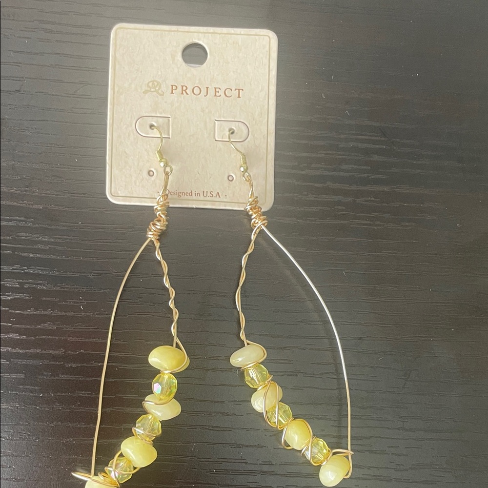 AD Project Twisted Gold wire and Yellow Bead chandelier dangle Earrings